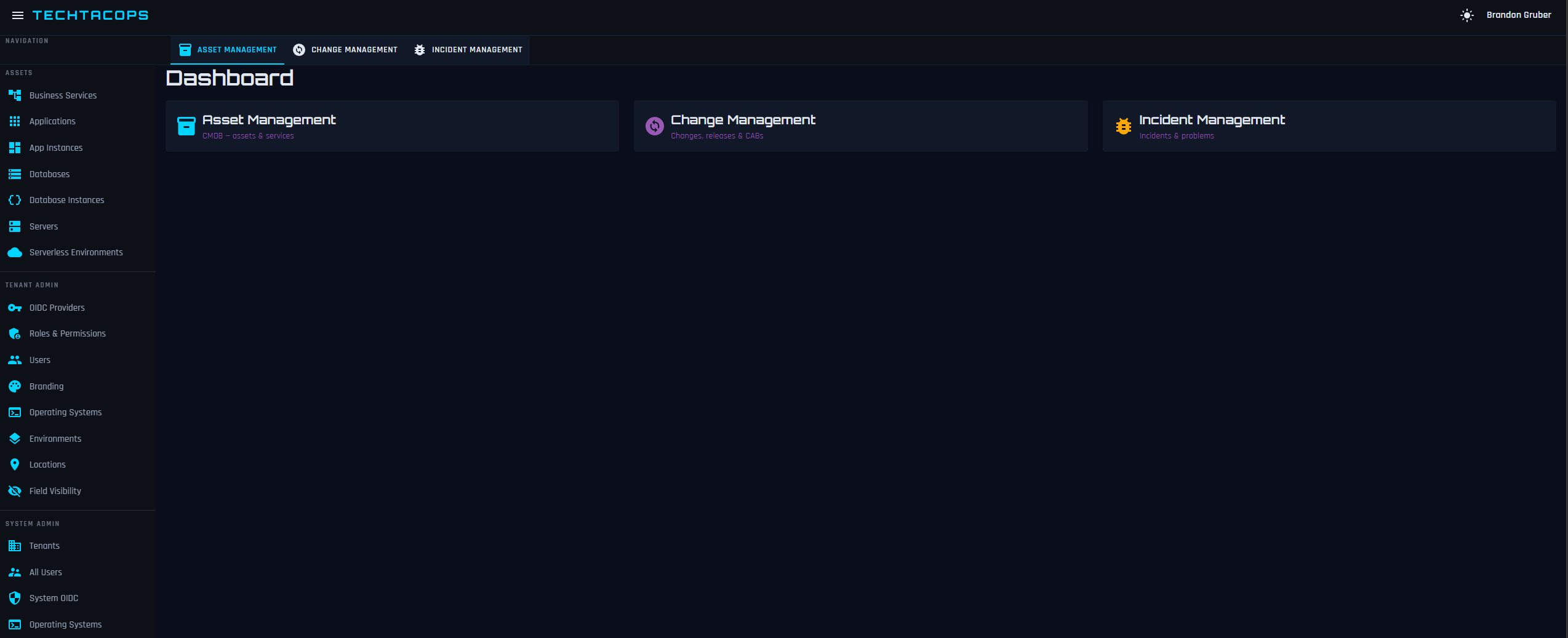 Tech-Tac-Ops dashboard showing IT service management overview